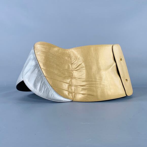 CHARLES JOURDAN Vintage Gold Silver Two Tone Leather Wide Belt main image 6